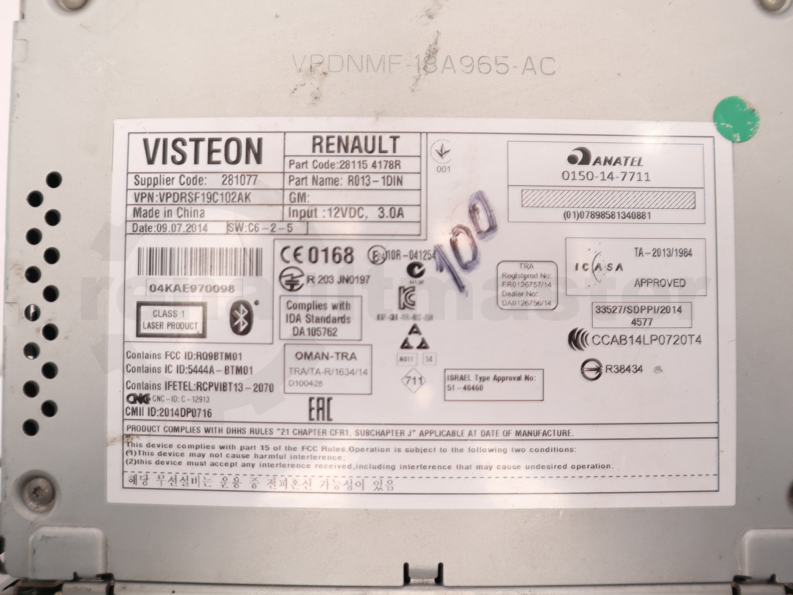 Мультимедійна система (автомагнітола) Renault Master (Opel Movano, Nissan NV400) 2010 -, 281154178R Б/В